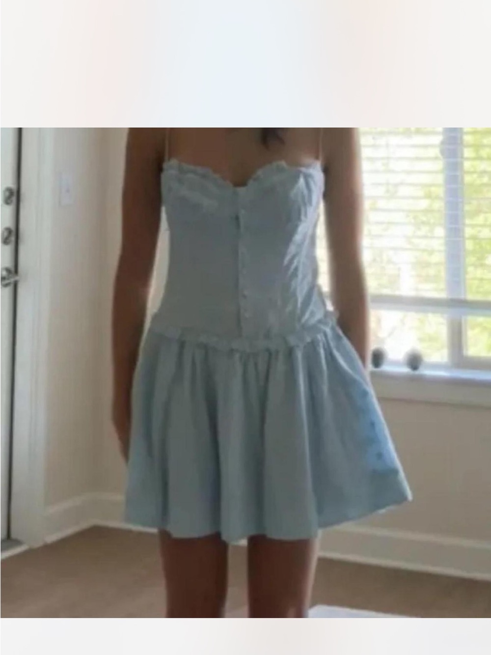 For Love and Lemons Light Blue Eyelet Sundress with Button Front small